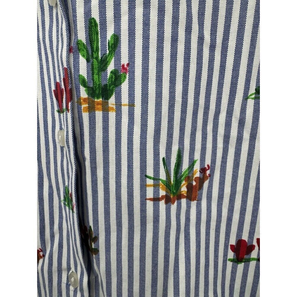 Zara Trafaluc Shirt Women XS Blue Striped Button Front Novelty Cactus Print - Picture 6 of 8
